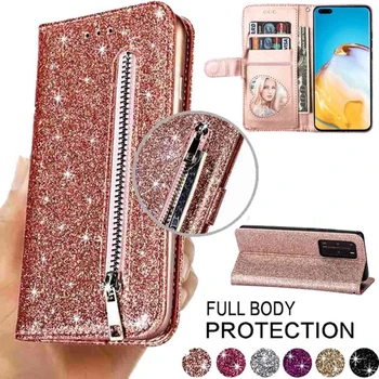 Portemonnee Glitter Leer Card Slots Case Voor Huawei P20 P30 P40 Lite Pro P Smart 2019 Y6 Y7 2019 Eer 8A 10i 10 Lite Lite 20 20