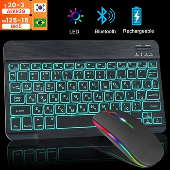 RGB Bluetooth Toetsenbord en Muis Oplaadbare Draadloos Toetsenbord met Muis russische Spainsh Backlight-Toetsenbord Voor de ipad Tablet Laptop