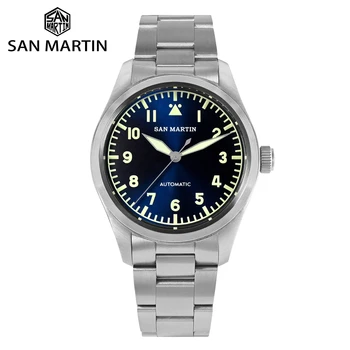 San Martin heren Pilot Watch 39mm NH35 Automatische Mechanische Sunray Wijzerplaat Klassieke Eenvoudige Stijl Militaire Horloges Voor Mannen Relojes