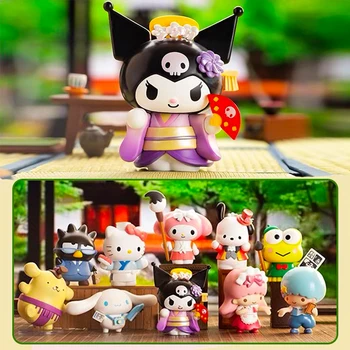Sanrio Hello Kitty Stadje Blind Box Pom Purine Pochacco Cinnamoroll Kuromi Melody-Serie Art Decoratieve Geschenken Actie Figuur