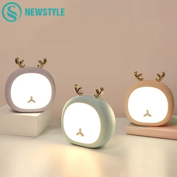 Schattige Huisdier per Nacht Licht Herten Bunny Nursey Licht Voor Kid Baby Traploze Touch USB-Oplaadbare Tafel Lamp Decoratie van het Huis