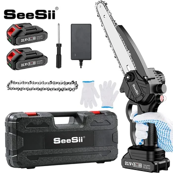 SeeSii 8-inch Draadloze Kettingzaag met 2x 2.0 Batterij Draagbare Kettingzaag Mini Handheld boomzaag voor Hout Snijden Tuin te Loggen