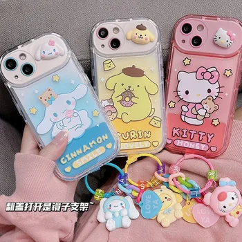Spiegel Beugel Sanrio Hello Kitty Cinnamoroll Hanger Telefoon Gevallen Voor iPhone 14 13 12 11 Pro Max XR XS MAX 8 X 7 achterklep