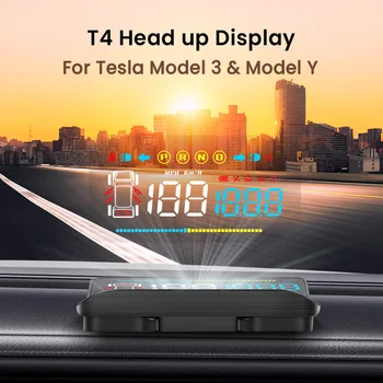 T4 HUD Head-Up Display Voor de Tesla Model 3 Model Y Head-Up Display Voorruit Snelheid Projector Snelheidsmeter Met Snelheidsoverschrijding Alarm