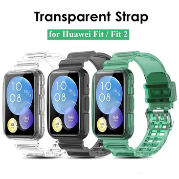 Transparante Riem + Case Frame voor Huawei Kijken Fit 2 / Fit Armband Armband Banden voor Huawi Fit2 Duidelijk Horlogeband
