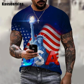 Trendy Cool Amerikaanse Vlag Geprint 3D-Korte Mouw O-Hals T-Shirts Casual Mannen Vrouwen Oversized t-Shirts Tops