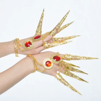 Unieke Authentieke Danser Gouden Armband met Lange Nagels Kostuum Accessoires voor Belly Dance Thaise Dans, Carnaval, Halloween