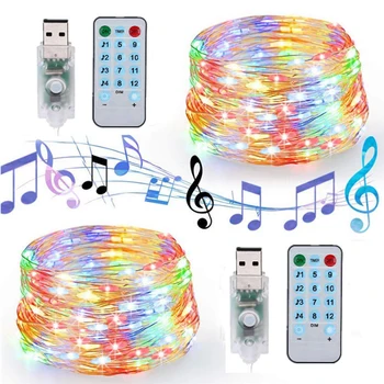 USB door Geluid Geactiveerde LED Muziek String Licht Afstandsbediening 5M 10M koperdraad Fariy Garland Light voor de Bruiloft Kerst Vakantie