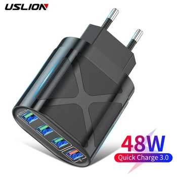 USLION 4-Poort USB-Lader voor het Snel Opladen van QC 3.0 48W Muur Reis Telefoon Snel te Laden Voor Samsung Xiaomi mi 11 EU US UK-Stekker Adapter