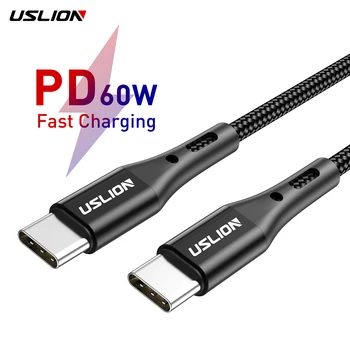 USLION PD 60W Type C Type C snoer Snel Opladen QC 3.0 USB-C Data kabel Voor Macbook Xiaomi 12 POCO X4 Samsung S22U Oneplus 9rt