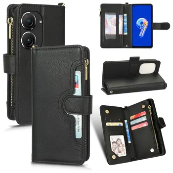 Voor de ASUS Zenfone 9 5G 10 Retro Lederen Case Wallet Boek Rits Card Slots Houder Flip Cover Zenfone 9 9Z 10Z Telefoon Tassen Riemen
