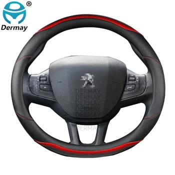 voor Peugeot 2008 2013~2018 jaar DERMAY Auto Stuurwiel Cover-Carbon Fibre + PU Lederen Auto interieur Accessoires Coche