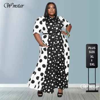 Wmstar Plus Size dameskleding Jurken Dot Bedrukt met Zakken Slashes Fashion Maxi-Jurk Hete Verkoop Groothandel Dropshipping