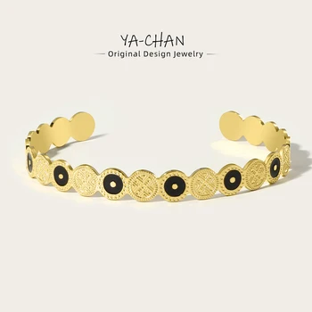 YACHAN Roestvrij Staal Bangle Armband voor Vrouwen Verklaring Email Tik op Metalen Structuur 18K Gold Plated Armbanden Trendy Sieraden