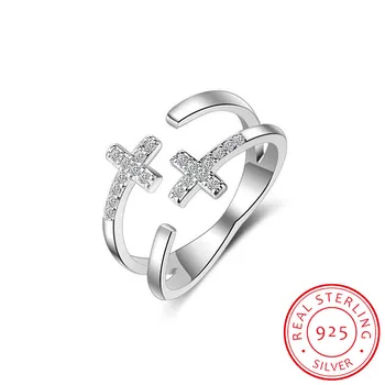 Zilver 925 Sieraden Zilveren Ringen Voor Vrouwen 925 Sterling Zilver Trendy Cross Vinger Ring Grootte Verstelbare Steun dropship