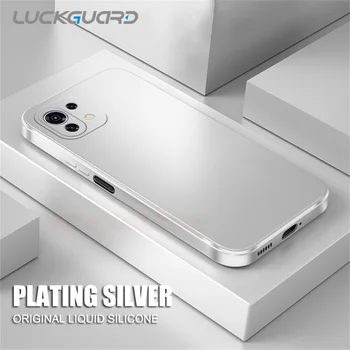 Zilver Vloeibare Siliconen Case Voor de Xiaomi Mi 6 8 9 SE CC9 CC9E 12 Pro 10 11 Lite Poco F3 10 5X Mix 2 2 3 A1 A3 Zachte Vierkante Deksel